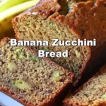Delicious banana zucchini bread slices on a wooden table with natural light