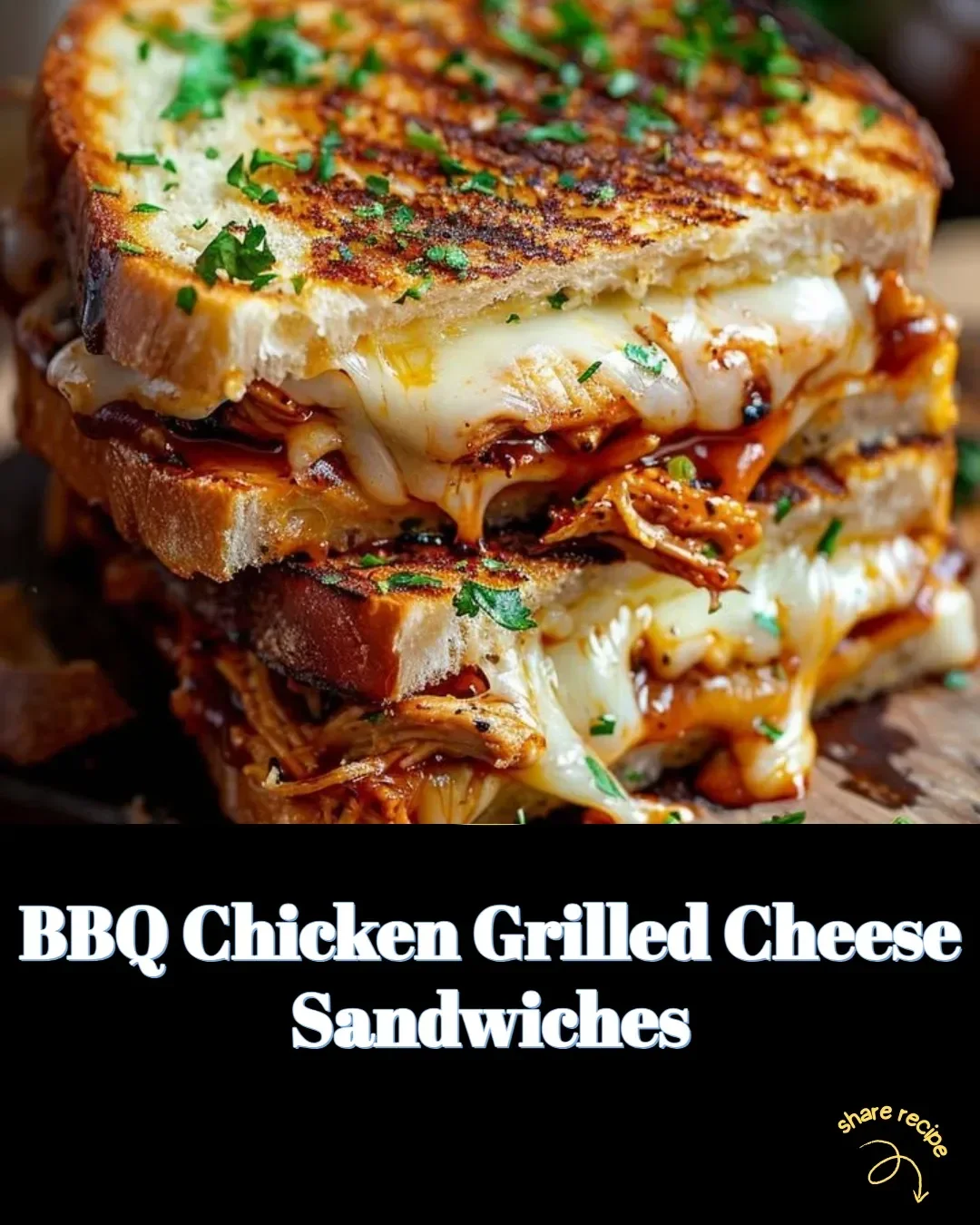 BBQ chicken grilled cheese sandwich with melted cheese and crispy bread