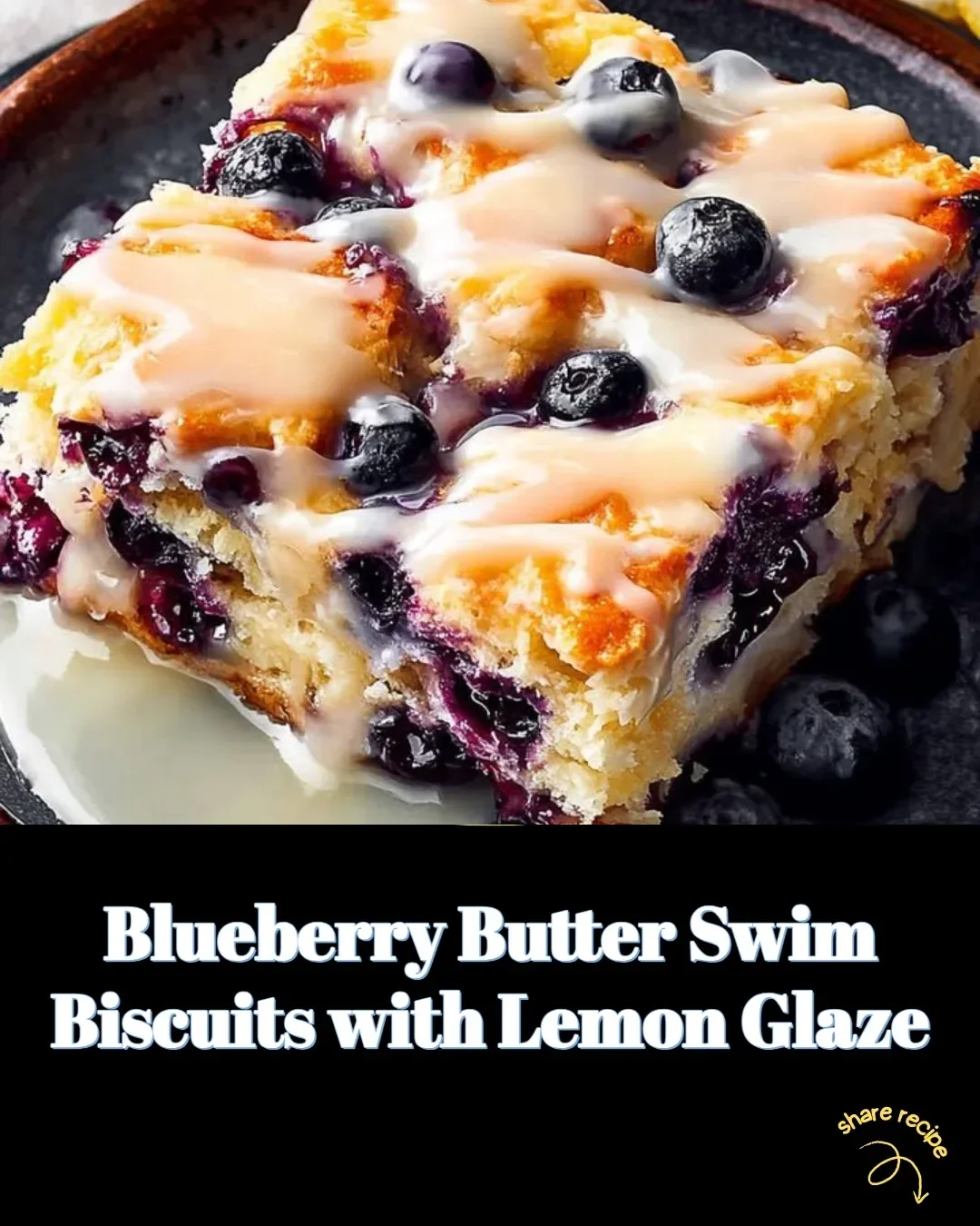 Blueberry Butter Swim Biscuits topped with fresh lemon glaze