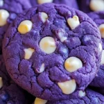 Blueberry white chocolate chip cookies on a plate with fresh blueberries