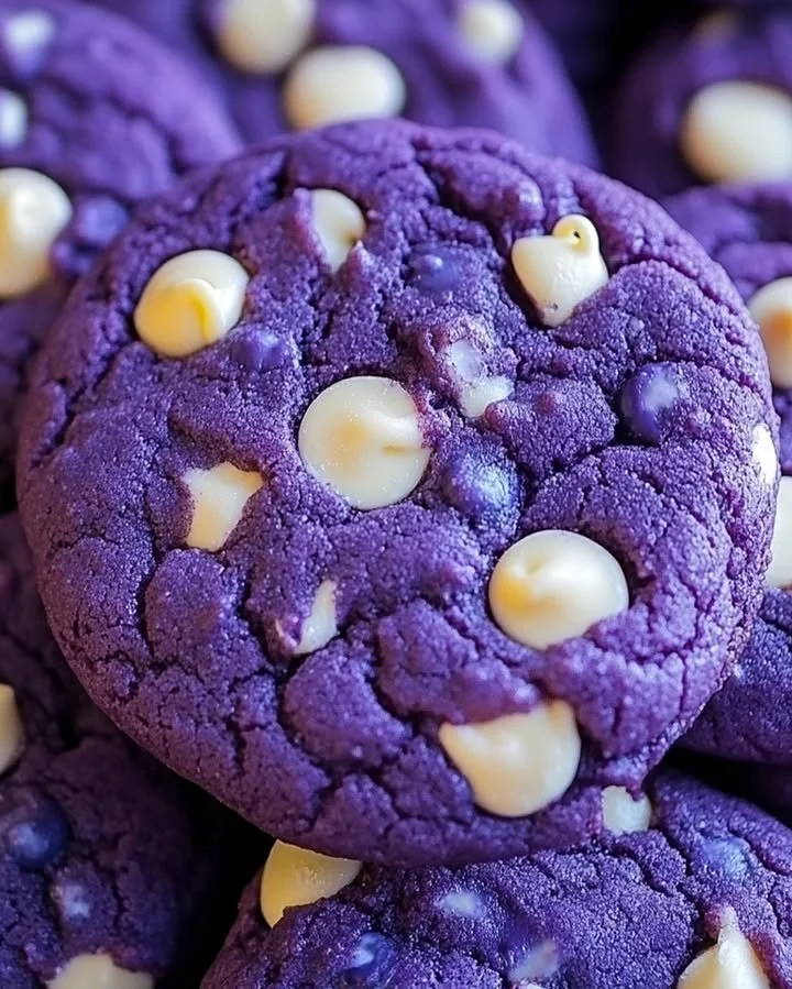 Blueberry white chocolate chip cookies on a plate with fresh blueberries