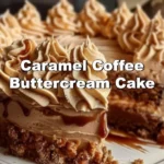 Caramel Coffee Cake with buttercream frosting on a decorative plate