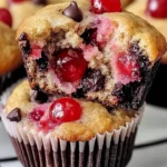 Delicious Cherry Chocolate Chip Muffins with chocolate chips and cherries.