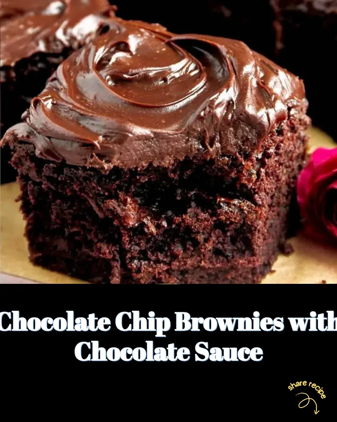 Chocolate chip brownies drizzled with rich chocolate sauce