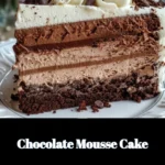 Delicious Chocolate Mousse Cake topped with chocolate shavings and whipped cream