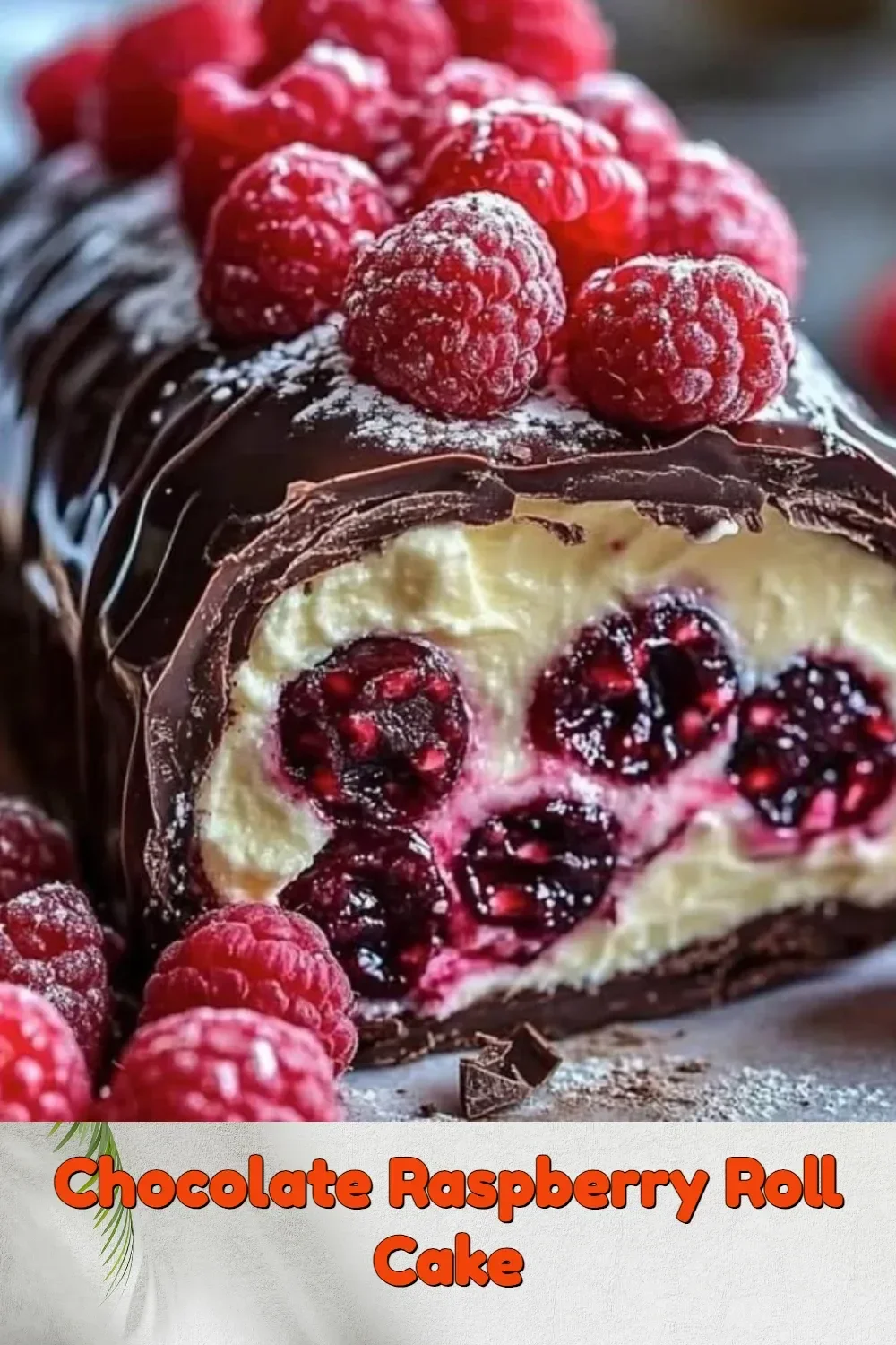 Delicious Chocolate Raspberry Roll Cake with rich chocolate and fresh raspberries