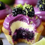 Decadent blackberry lime cheesecake cupcakes topped with fresh berries and lime zest.