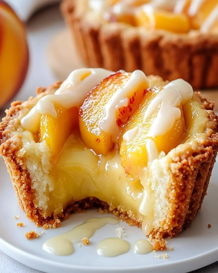 No-bake peach custard mini tarts on a plate ready to serve