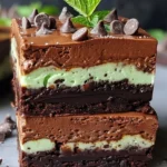 Elegant chocolate mint fudge brownies with a rich, creamy texture and mint flavor.