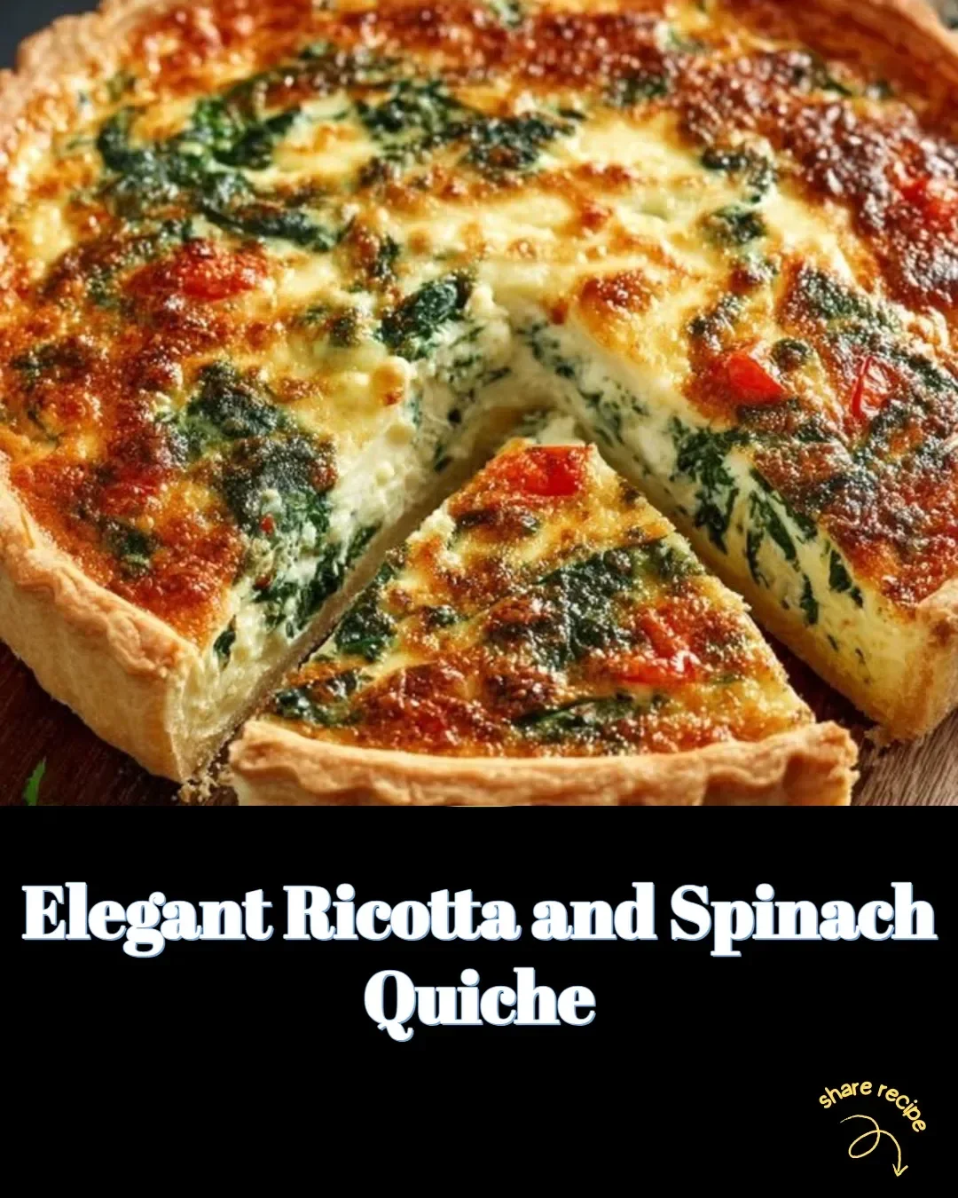 Elegant ricotta and spinach quiche served on a rustic table