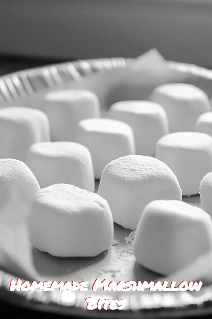 Fluffy homemade marshmallow bites on a white plate