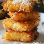 Crispy Fried Pineapple with a Coconut Crust served on a plate