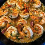 Delicious garlic butter shrimp served with lemon and herbs