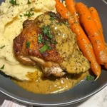 Garlic Herb Chicken served with a side of carrots on a vibrant plate