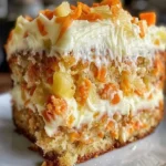 Hawaiian pineapple carrot cream cake topped with tropical fruits and frosting