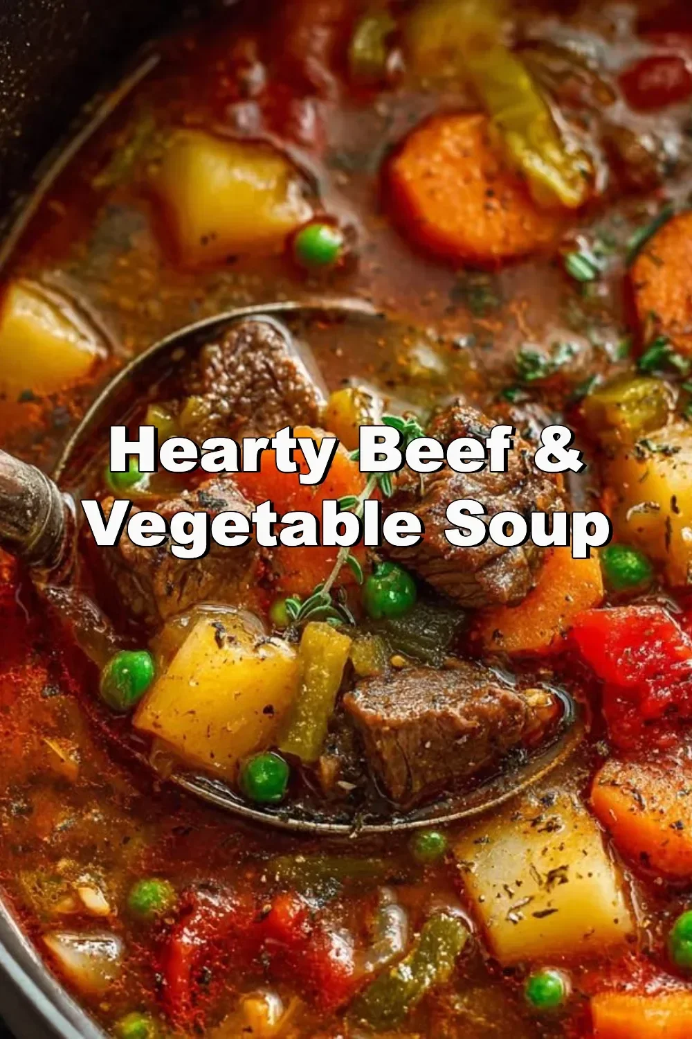 A bowl of hearty beef vegetable soup filled with fresh vegetables and tender beef chunks.