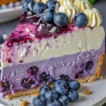 Heavenly white chocolate blueberry cheesecake with a creamy texture and fresh blueberries
