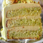 Delicious homemade creamy pistachio cake with a smooth frosting