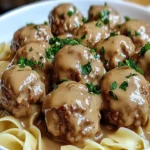 Homemade Swedish meatballs served with gravy and lingonberry sauce