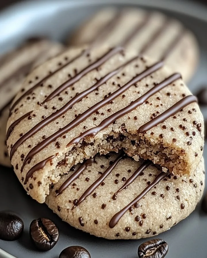 Freshly baked coffee cookies on a cooling rack