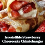 Delicious strawberry cheesecake chimichangas plated for dessert
