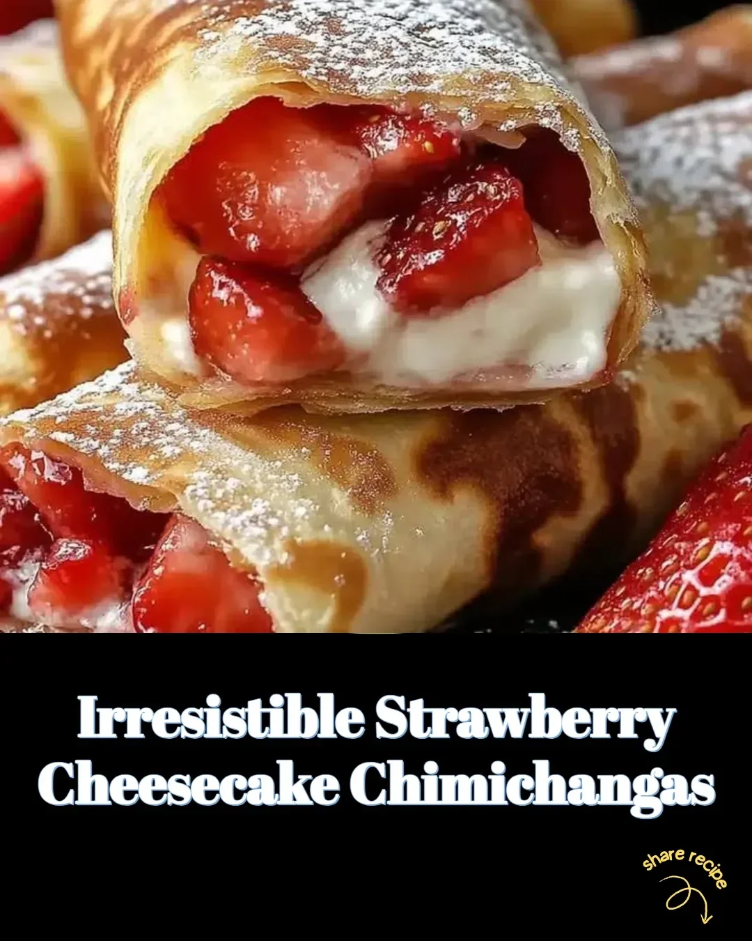Delicious strawberry cheesecake chimichangas plated for dessert