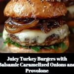 Juicy turkey burgers topped with balsamic caramelized onions and provolone cheese.