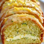Lemon Zucchini Cake topped with cream cheese filling and fresh zest