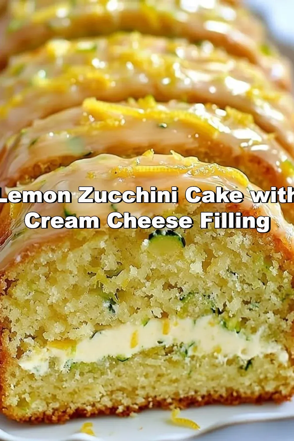 Lemon Zucchini Cake with Cream Cheese Filling on a decorative plate