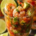 Mexican shrimp cocktail with fresh ingredients and vibrant flavors.