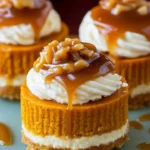 Mini pumpkin cheesecake bites with caramel walnut topping