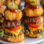 Delicious Mini Tater Tot Cheeseburgers served on a platter