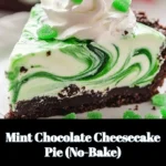 No-bake Mint Chocolate Cheesecake Pie with chocolate and mint garnishes