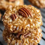 No bake pecan coconut praline cookies on a plate