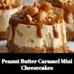 Delicious peanut butter caramel mini cheesecakes served on a plate