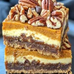 Delicious pumpkin cheesecake bars topped with whipped cream and spices