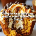 Delicious Pumpkin Chocolate Chip Muffins with a creamy cheesecake center