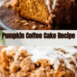 Sliced Pumpkin Coffee Cake on a plate with coffee and a fork