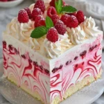Delicious Raspberry Swirl Cheesecake with vibrant raspberry topping