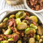 Golden Brussels Sprouts with Bacon & Tangy Mustard Cream, a delicious side dish.