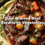Delicious slow-braised beef stew with assorted vegetables in a bowl.