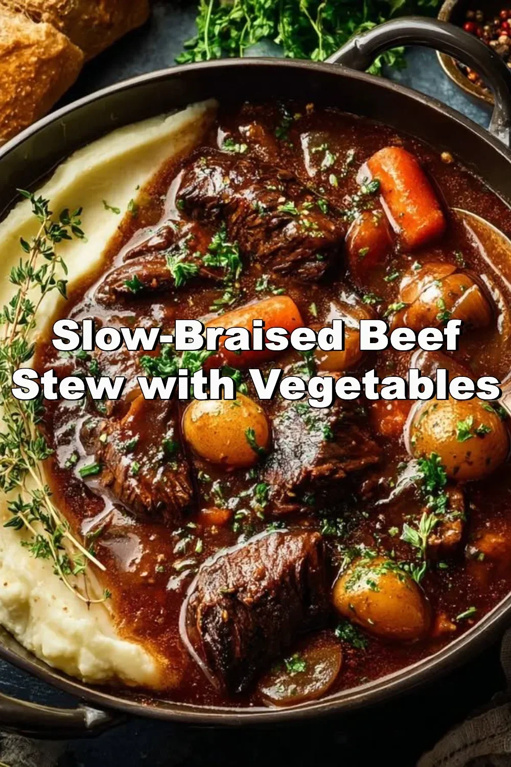 Delicious slow-braised beef stew with assorted vegetables in a bowl.