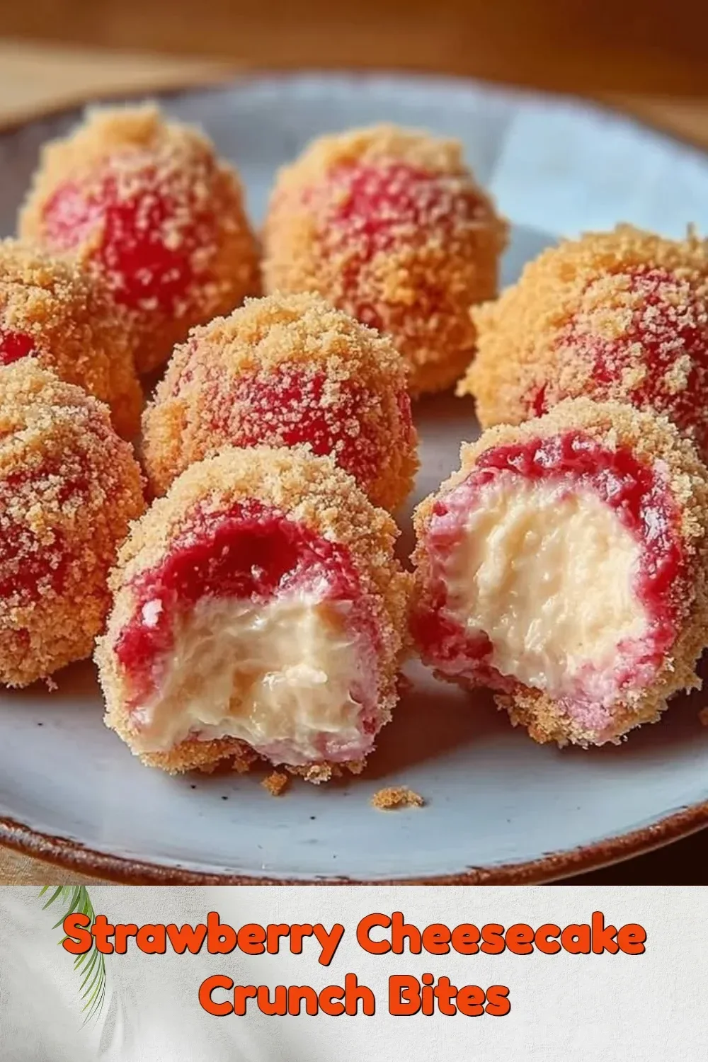 Strawberry Cheesecake Crunch Bites on a plate, showcasing creamy texture and strawberry topping.