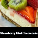 Delicious Strawberry Kiwi Cheesecake topped with fresh strawberries and kiwis