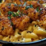 Plate of honey pepper chicken served with creamy macaroni cheese.