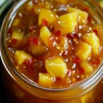 Jar of Sweet Chili Pineapple Sauce with tropical ingredients