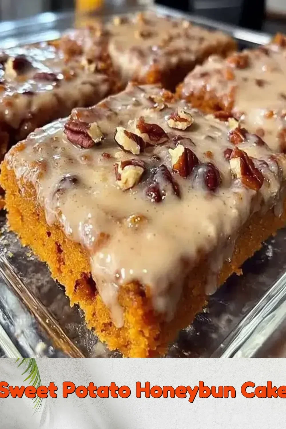 Delicious Sweet Potato Honeybun Cake topped with a sweet glaze