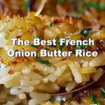 Delicious bowl of French Onion Butter Rice garnished with herbs