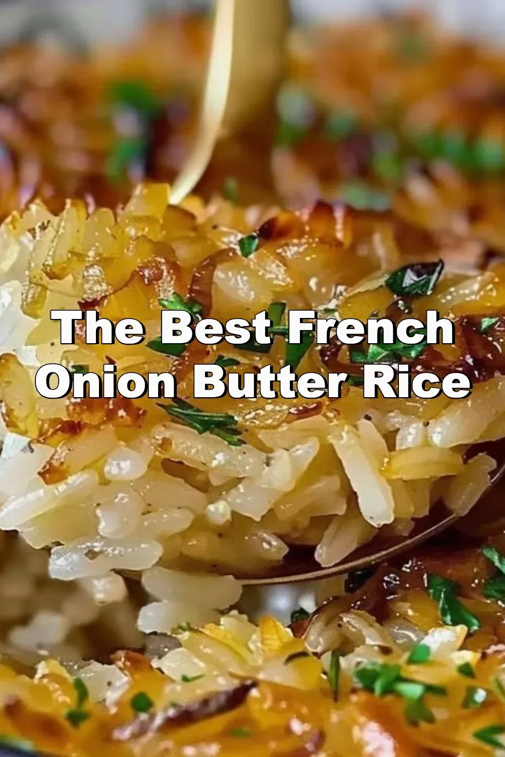 Delicious bowl of French Onion Butter Rice garnished with herbs