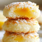 Tropical Lemon Curd Coconut Cookies arranged on a plate with fresh coconut and lemon slices